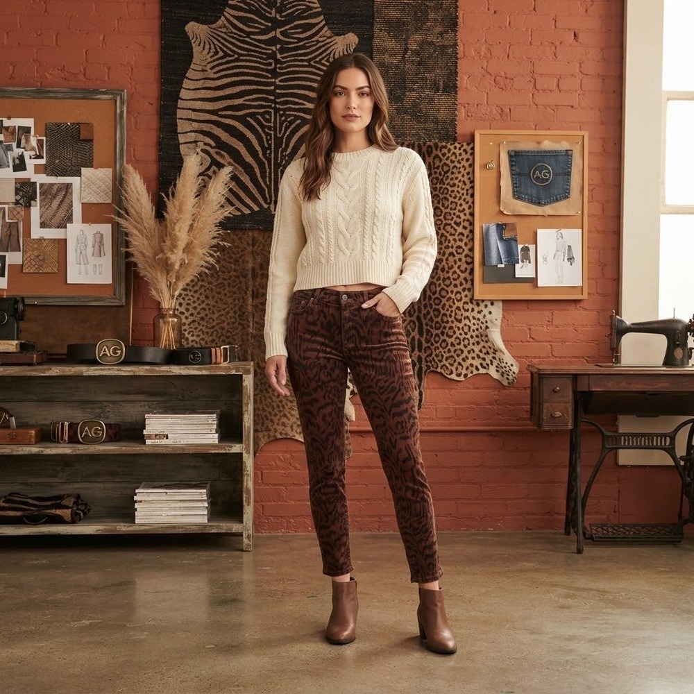 AG Adriano Goldschmied Farrah Skinny Ankle Pants Womens 27 Rust Animal Corduroy